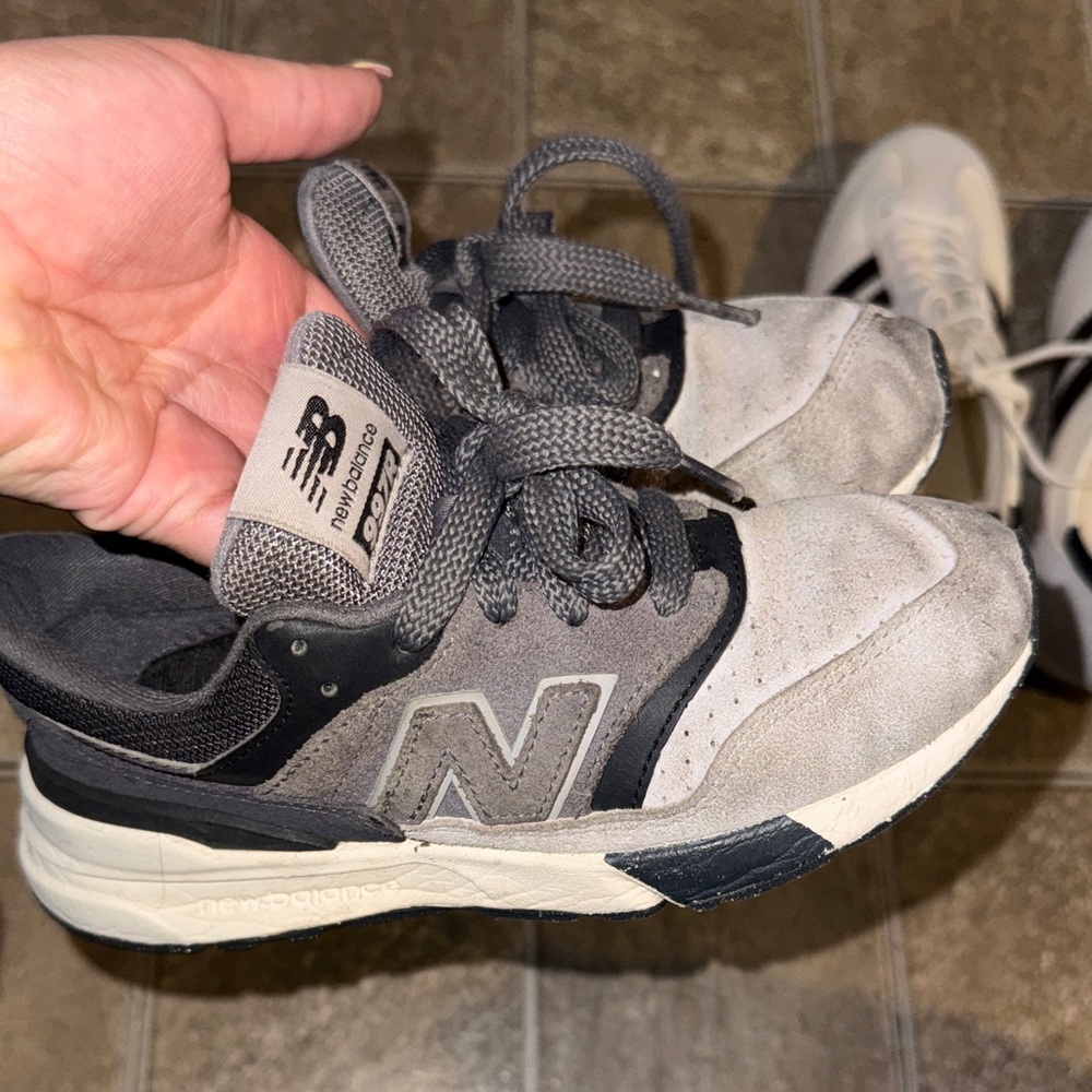 New Balance Kids Gray and Black Suede Mesh Sneakers